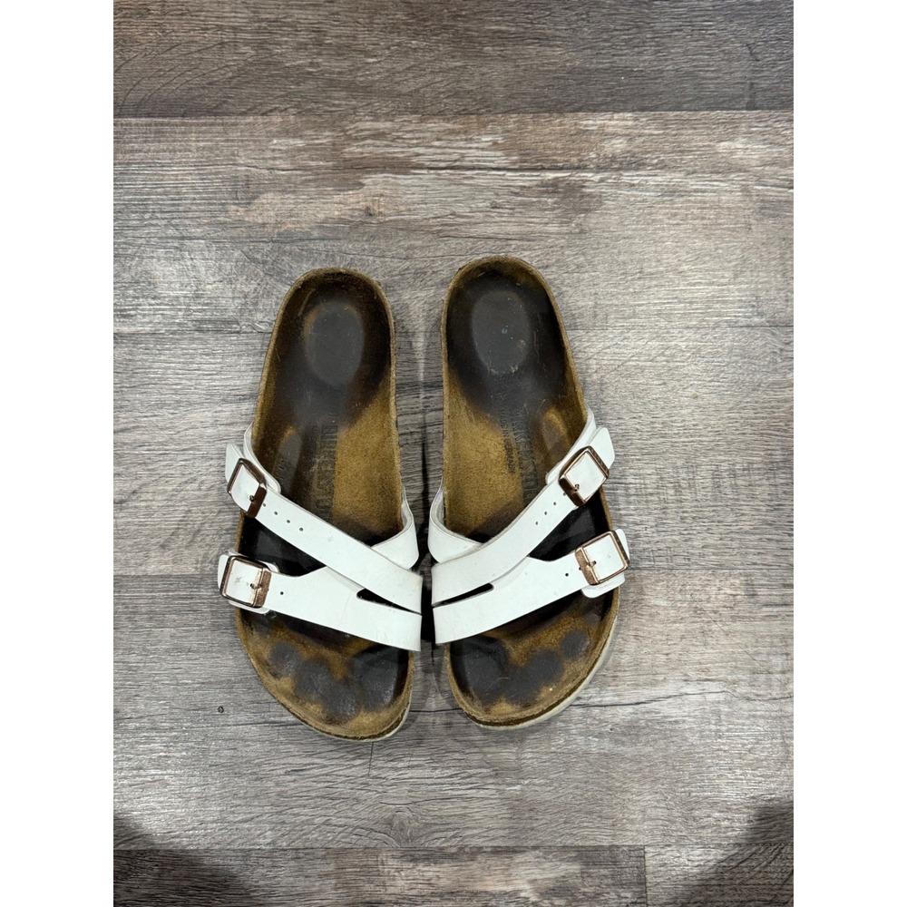 Birkenstock Salina White Birko-Flor Sandals Rose Gold Buckle Women Size 39 L8
